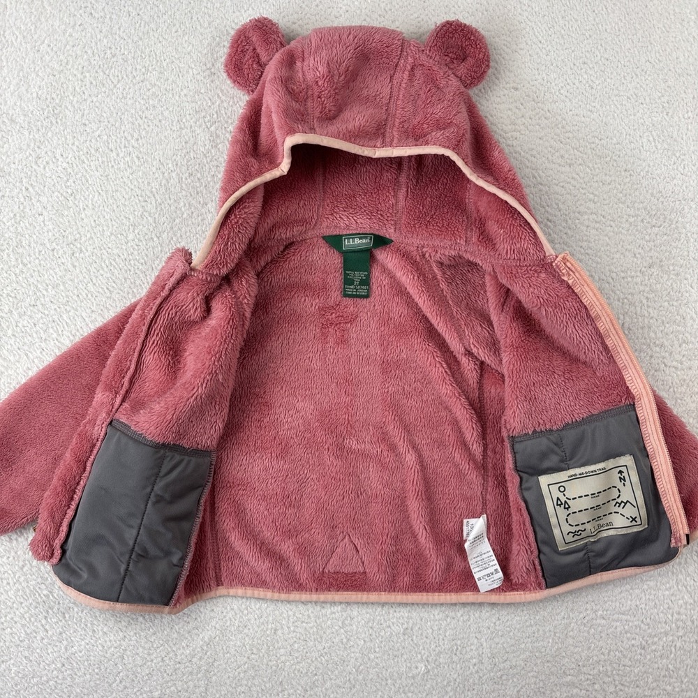 LL BEAN Hi-Pile Fleece Jacket Toddler Girls 2T Rose Pink Full Zip Bear Ears EUC - Picture 5 of 13